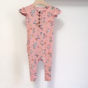 Posh Peanut Maisie Ruffled Coverall Pink Floral, 9-12months